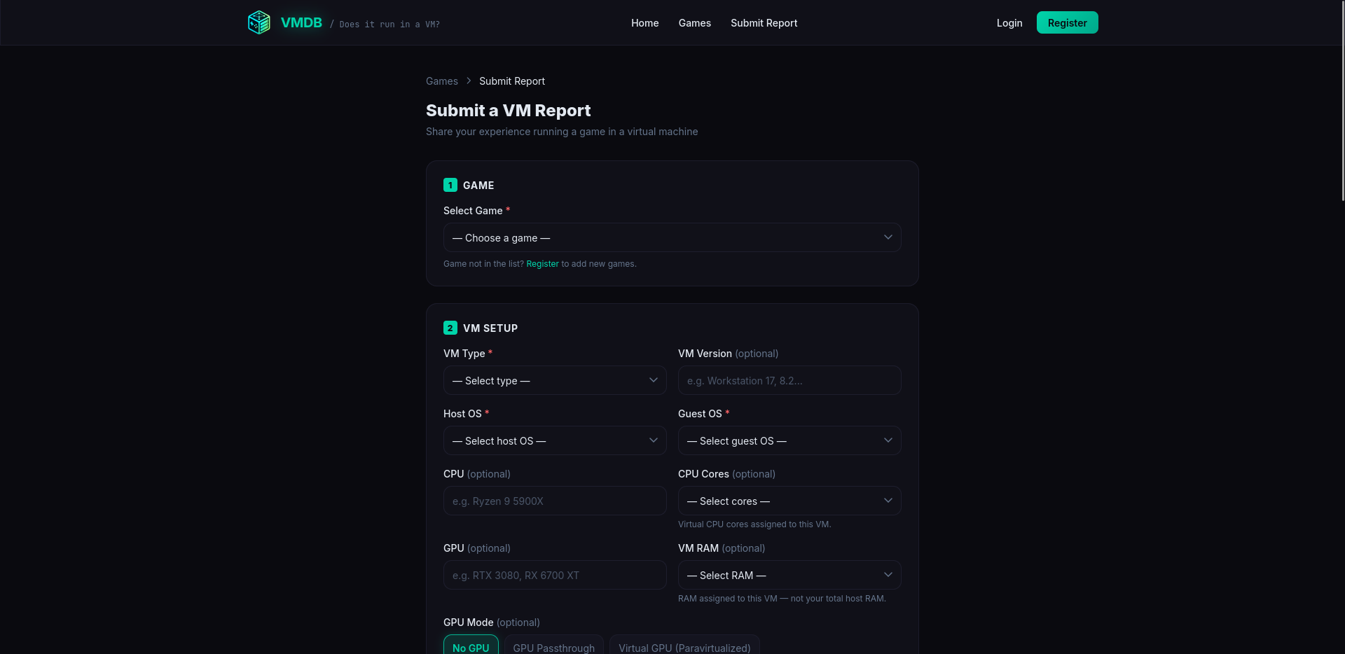 VMDB Report erstellen